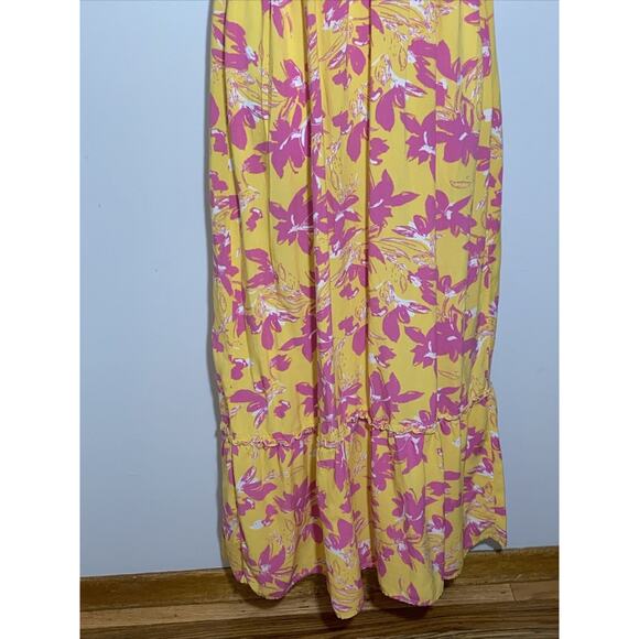 Jessica Simpson Maxi Dress Pink Yellow Floral Print, Sz Medium Summmer Party - Picture 3 of 12